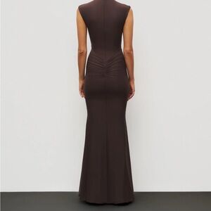 Sleeveless Chocolate Maxi Gown with Ruched Back